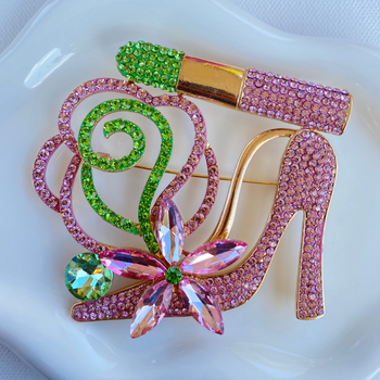 High Heel Lipstick Flower Brooch
