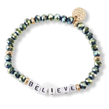 “BELIEVE” FACETED BEADED STRETCH BRACELET