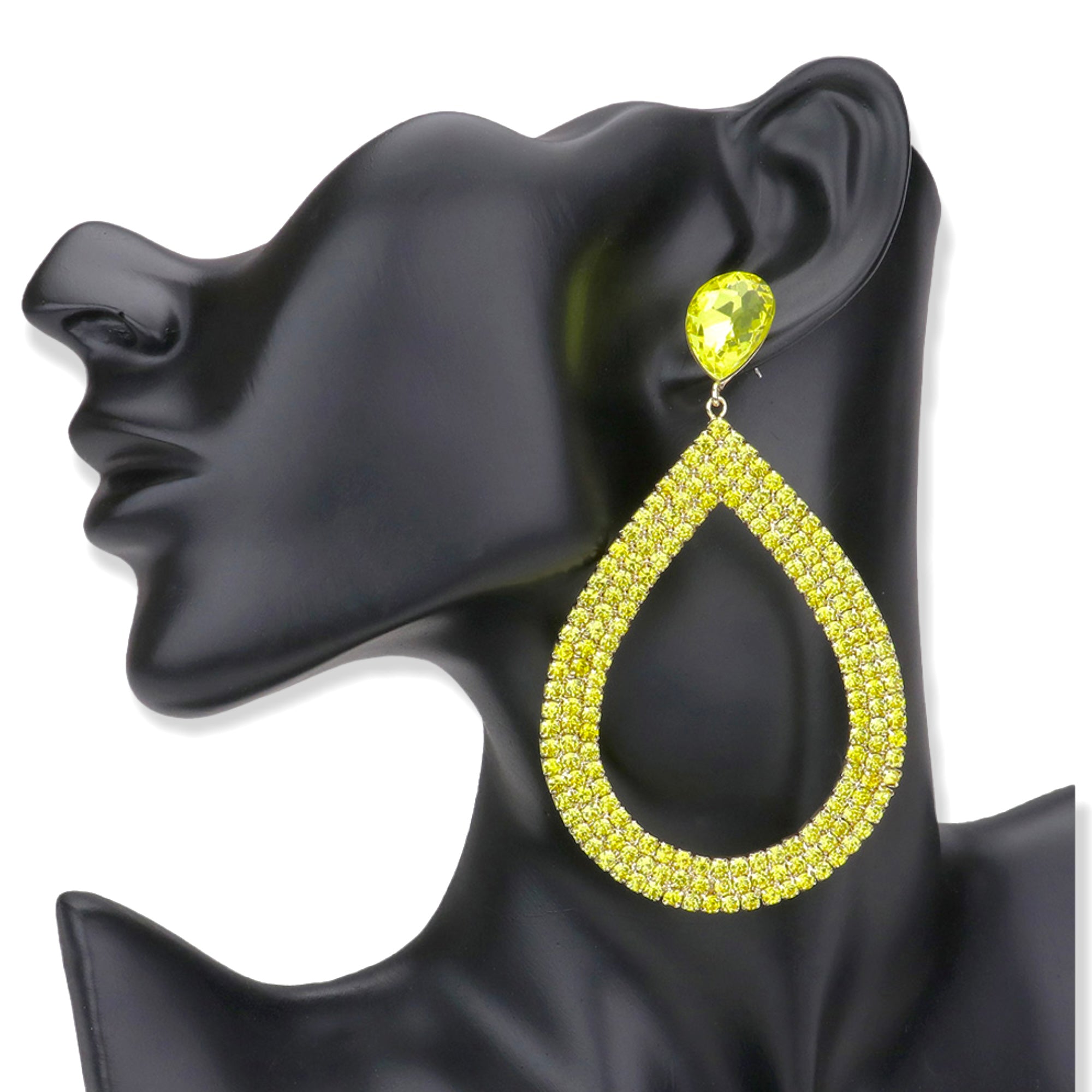Rhinestone Pave Open Teardrop Dangle Evening Earrings