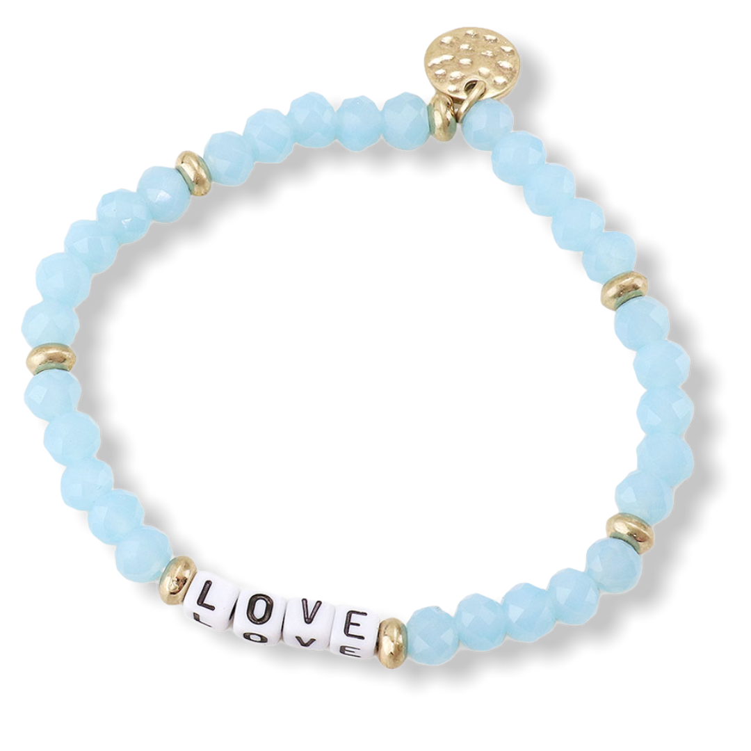 “LOVE” FACETED BEADED STRETCH BRACELET