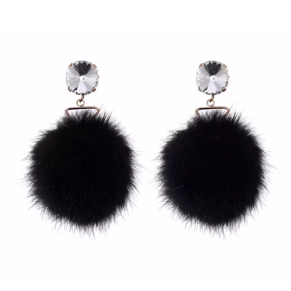 RHINESTONE POM POM EARRINGS