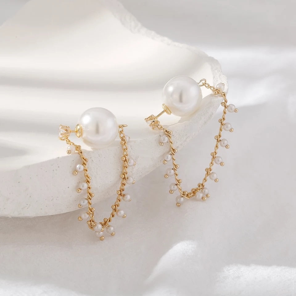 SIMULATED PEARLS CUBIC ZIRCONIA HOOP EARRINGS