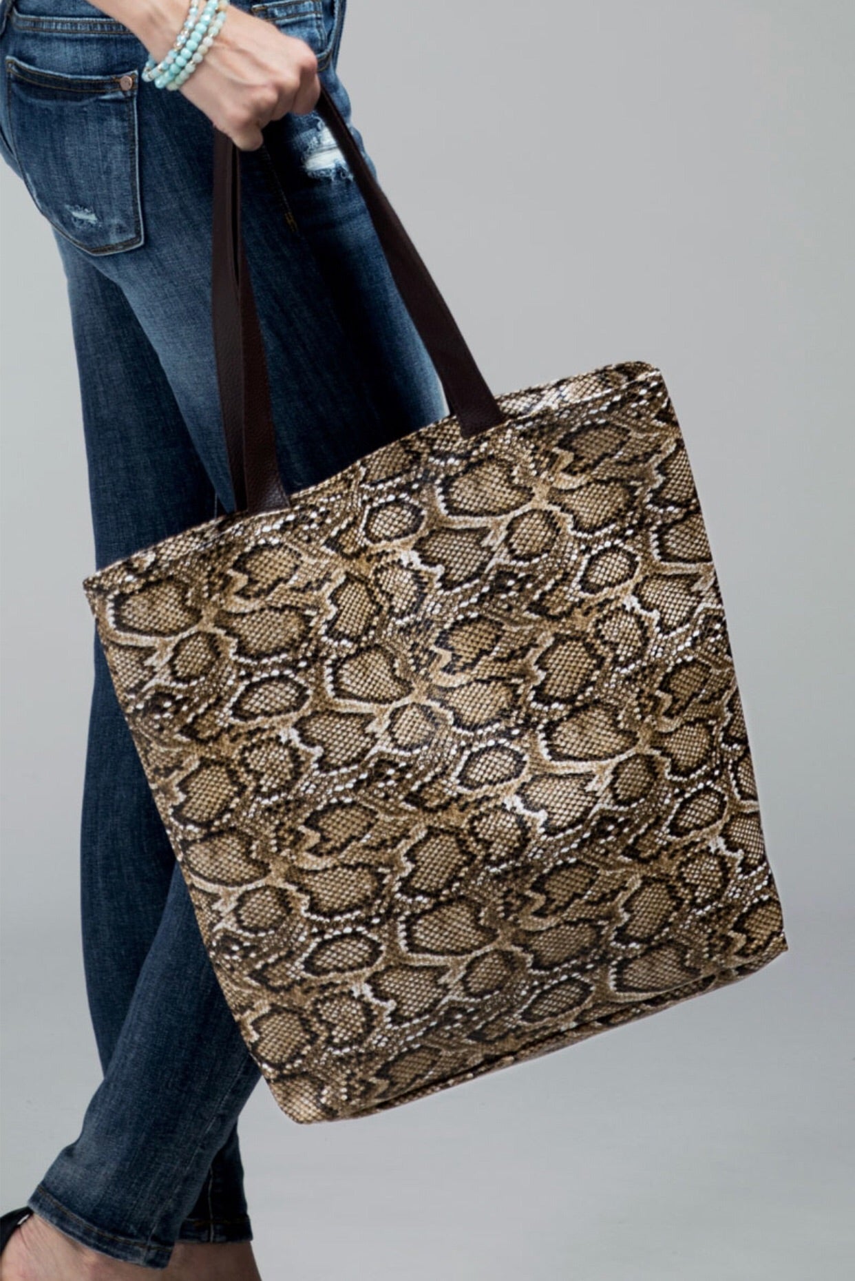 FAUX SNAKE PRINT LEATHER SHOULDER BAG