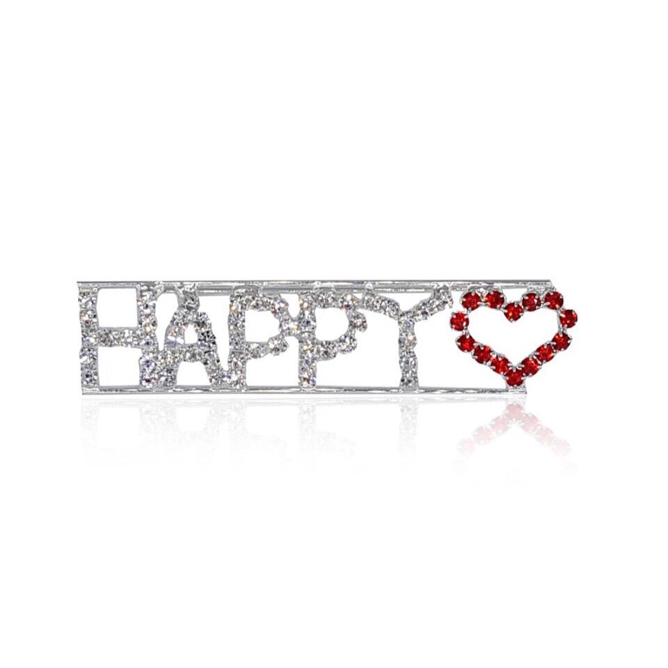 HANDMADE RHINESTONE “HAPPY❤️” BROOCH