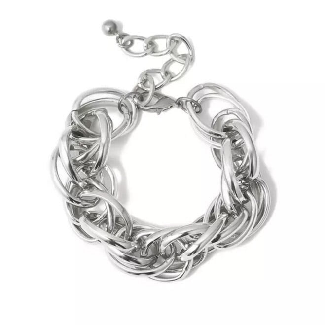 MULTI LAYERED TWIST SILVER CHAIN BRACELET