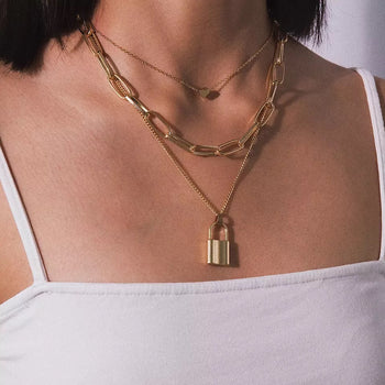 MULTI LAYER LOCK PENDANT NECKLACE