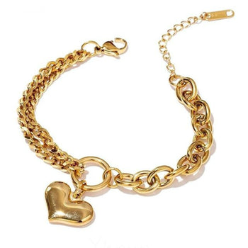 HEART PENDANT STAINLESS STEEL GOLD 18K PLATED BRACELET