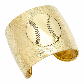 ADJUSTABLE HAMMERED METAL BASEBALL CUFF BRACELET