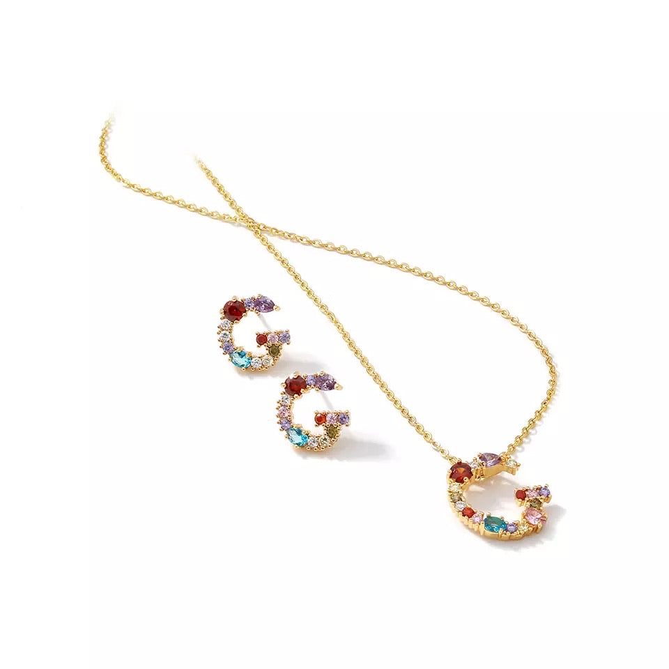 LETTER G ZIRCONIA NECKLACE AND EARRINGS SET