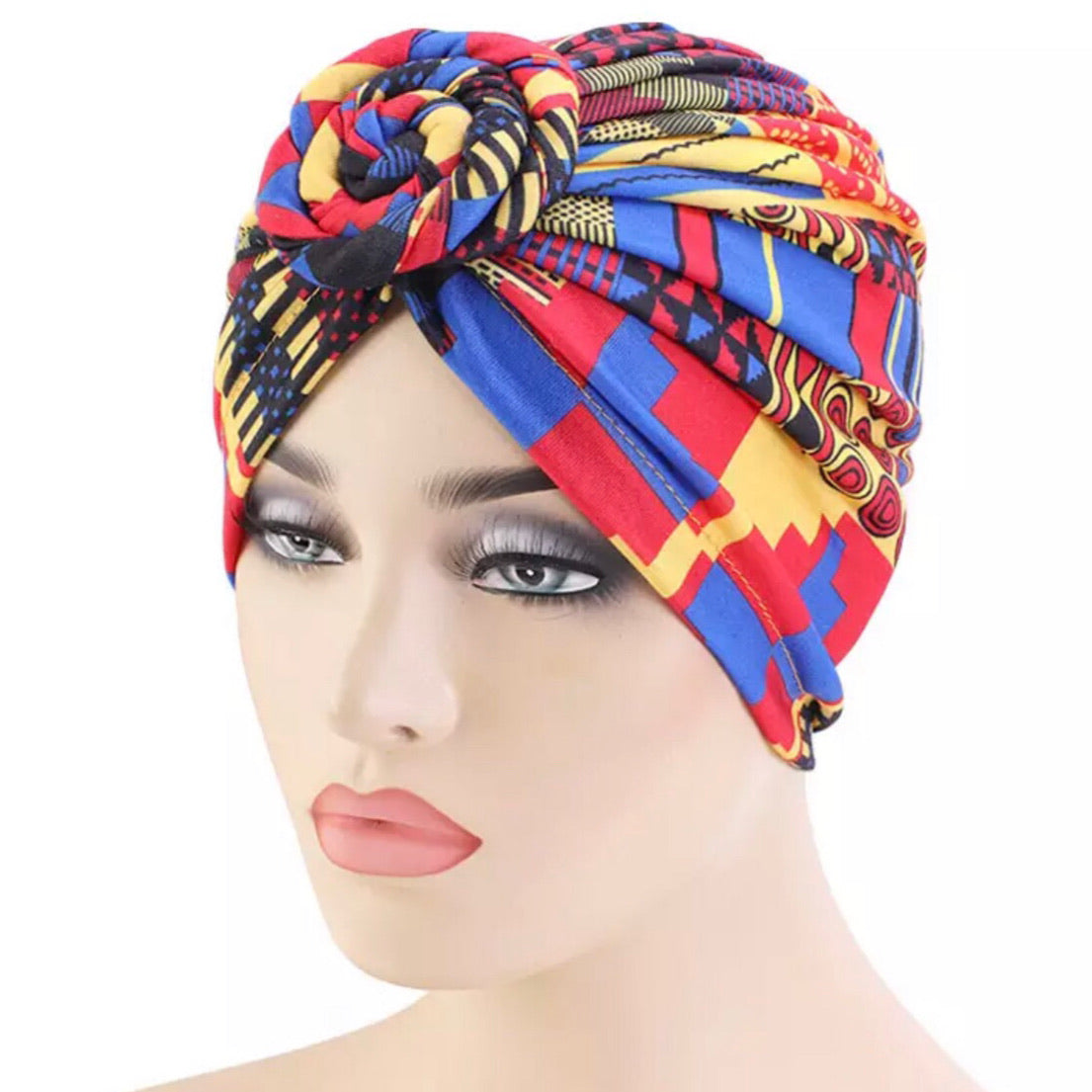 AFRICAN PATTERN PRE-KNOTTED TURBAN