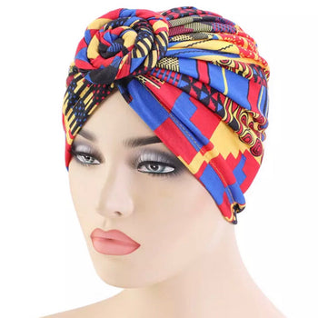 AFRICAN PATTERN PRE-KNOTTED TURBAN