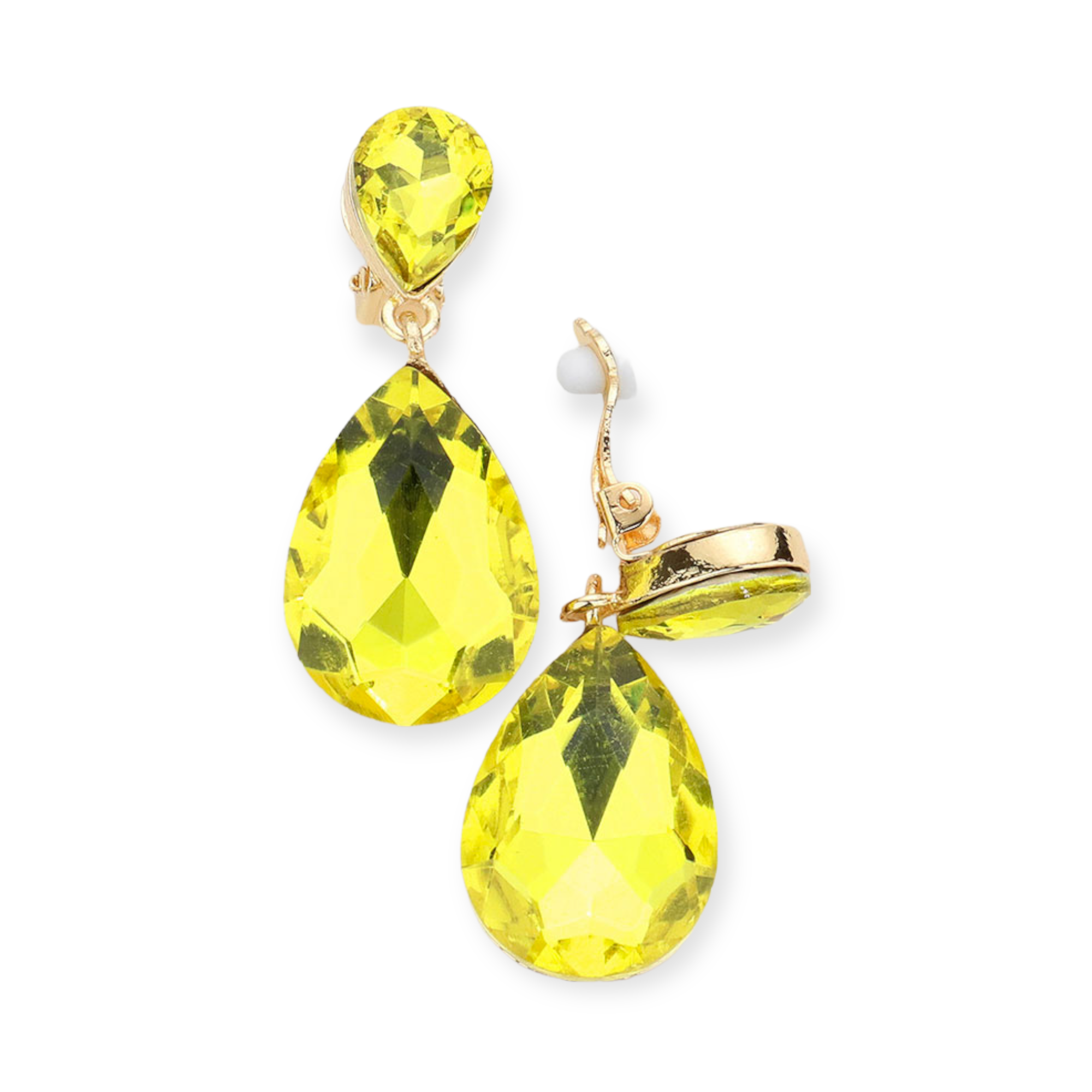 Crystal Teardrop Clip On Earrings