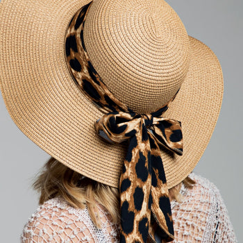 LEOPARD PRINT BOW STRAW SUN HAT