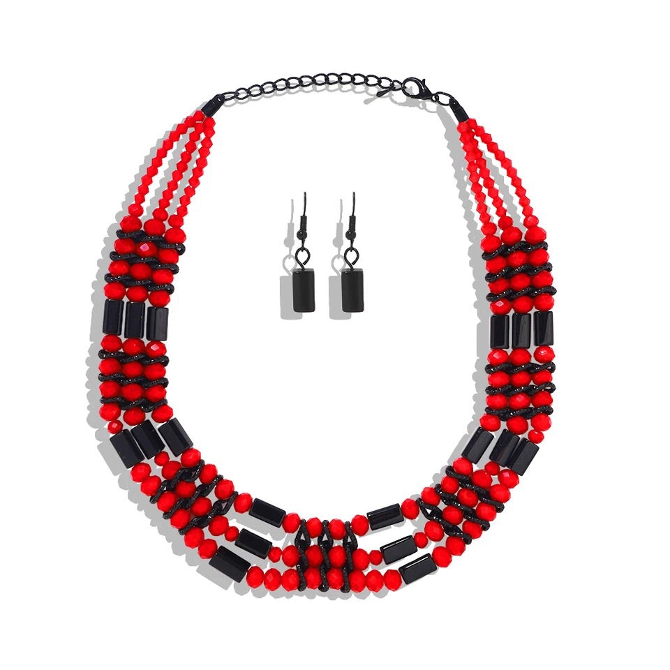 HANDMADE BEADED NECKLACE AND EARRINGS SET