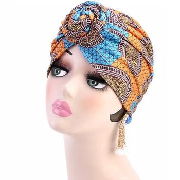 AFRICAN PATTERN PRE-KNOTTED TURBAN