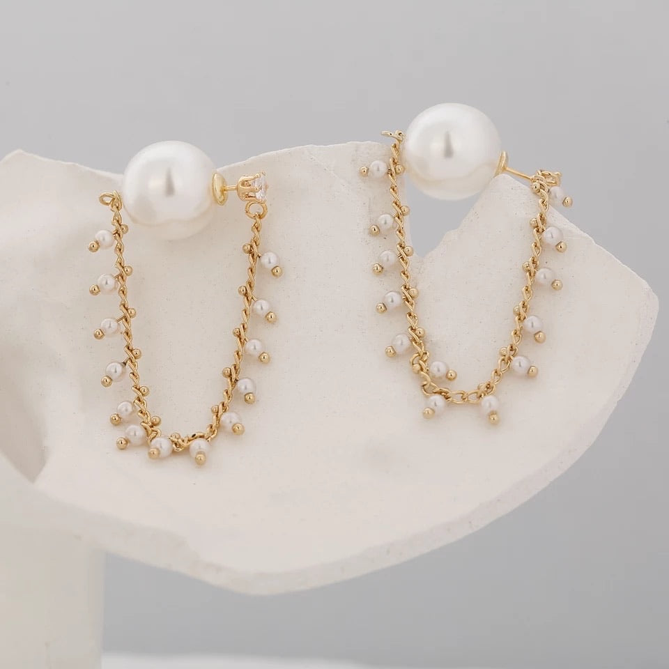 SIMULATED PEARLS CUBIC ZIRCONIA HOOP EARRINGS