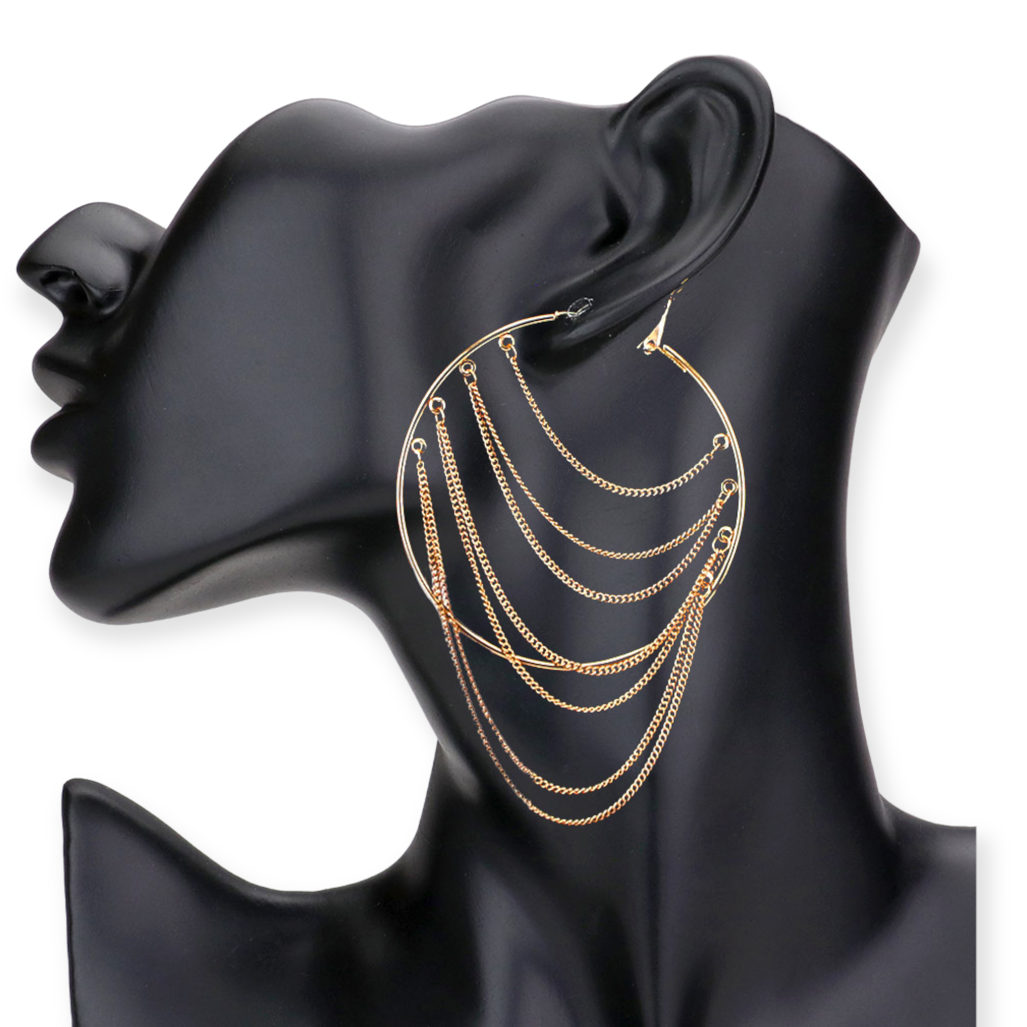 Chain Draped Metal Hoop Earrings