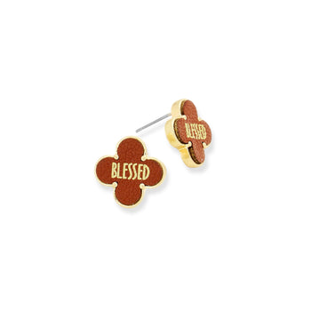 "Blessed" Leather Quatrefoil Clover Stud Earring