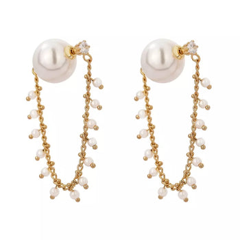 SIMULATED PEARLS CUBIC ZIRCONIA HOOP EARRINGS
