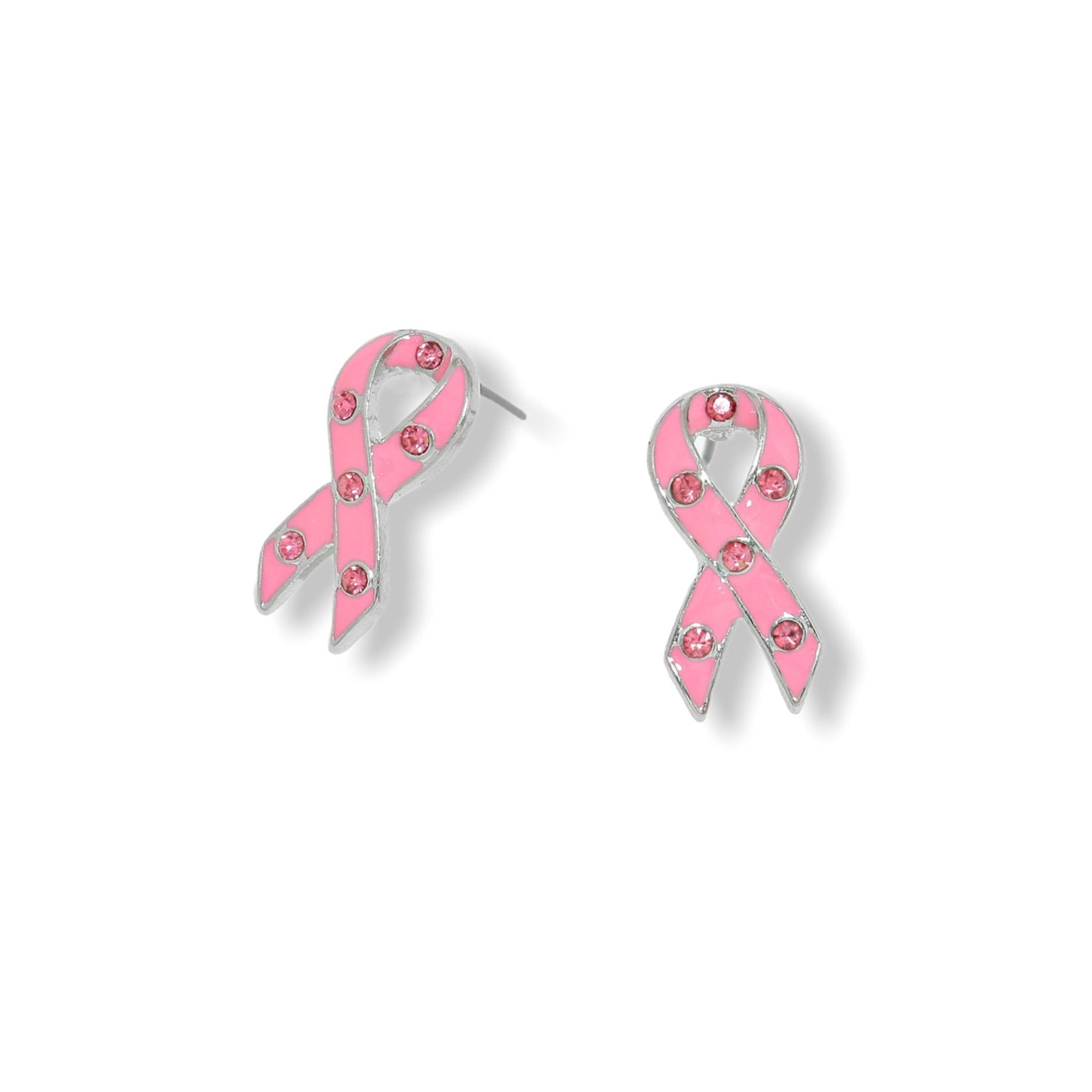 ENAMEL PINK RIBBON STUD EARRINGS