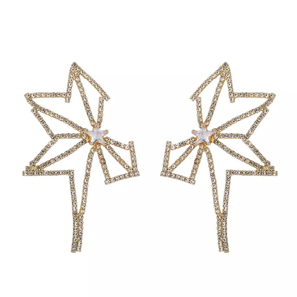 RHINESTONE GEOMETRIC HOLLOW STUD EARRINGS
