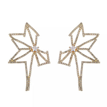RHINESTONE GEOMETRIC HOLLOW STUD EARRINGS