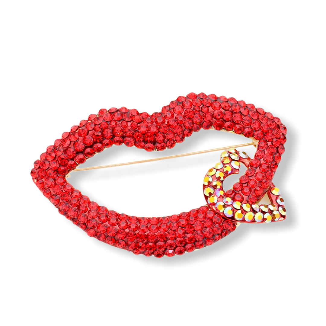 Rhinestone Lip Heart Pin Brooch