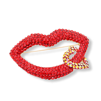 Rhinestone Lip Heart Pin Brooch