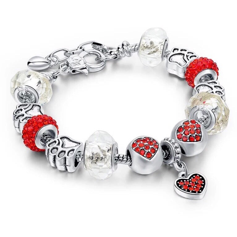 RED CRYSTAL HEART CHARM BRACELET