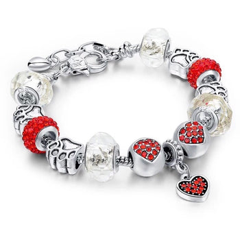 RED CRYSTAL HEART CHARM BRACELET