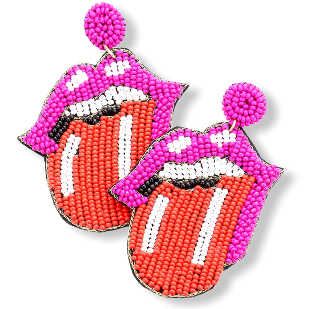 FELT BACK SEED BEAD TONGUE OUT MOUTH EARRINGS