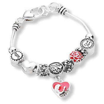 “LOVE YOU MOM” CHARM MULTI BEAD BRACELET