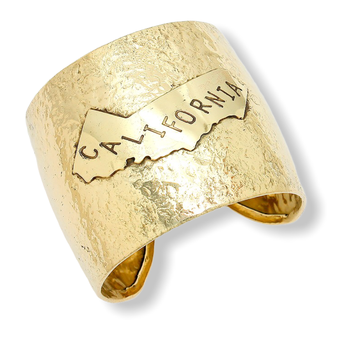 CALIFORNIA STATE MAP HAMMERED WIDE METAL CUFF BRACELET