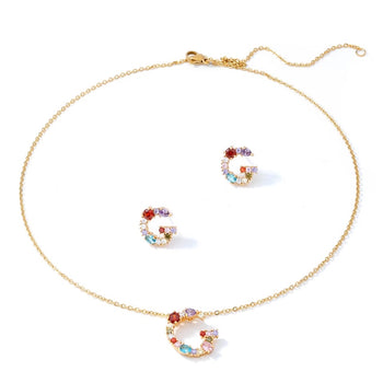 LETTER G ZIRCONIA NECKLACE AND EARRINGS SET
