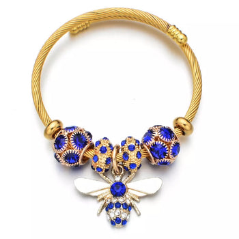 BLUE CRYSTAL BUTTERFLY CHARM BRACELET