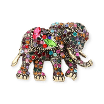 Multicolor Crystal Elephant Brooch