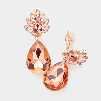 Teardrop Crystal Evening Clip On Earrings