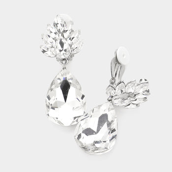 Teardrop Crystal Evening Clip On Earrings