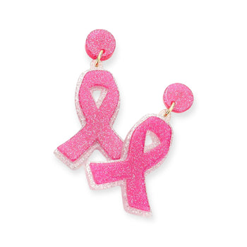Glittered Pink Ribbon Earrings