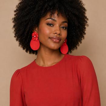 Oversized Pearl Accent Textured Floral Fan Drop Statement Earrings
