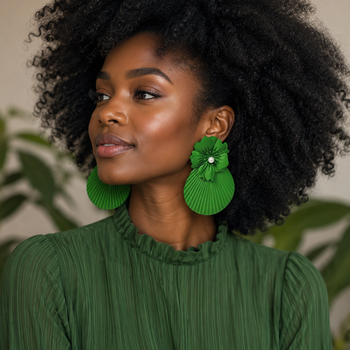 Oversized Pearl Accent Textured Floral Fan Drop Statement Earrings