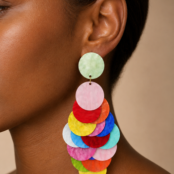 Bold Layered Disc Drop Dangle Statement Earrings