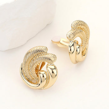 Textured Metal Swirl Clip On Earrings