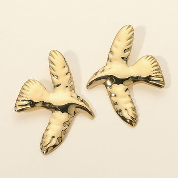 Stainless Steel Hammered Bird Statement Earrings
