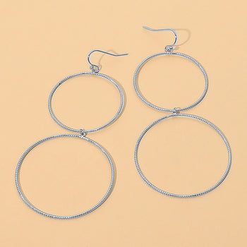 Double Metal Wire Circle Link Drop Earrings