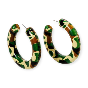 Camouflage Printed Wood Thick Hoop Earrings