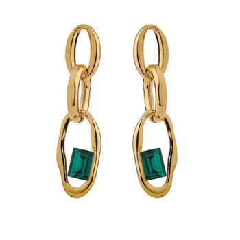 REAL GOLD PLATED GREEN CRYSTAL EARRINGS