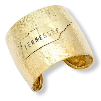 TENNESSEE STATE MAP HAMMERED WIDE METAL CUFF BRACELET