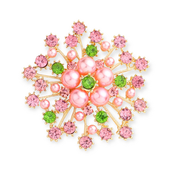 AKA Floral Pearl Round Stone Pin Brooch