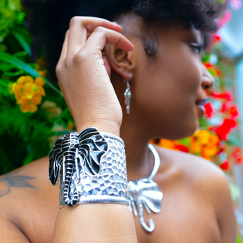 Enamel Elephant Metal Cuff Bracelet